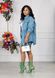 None Stretch Women Denim Jacket and Shorts Two-Piece Set