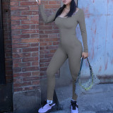 Womens Long Sleeve Jumpsuits Ribbed Yoga Workout One Piece Bodycon Jumpsuit Solid Outfits Sport Clubwear