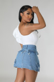 Nightclub Wear Ripped Pocket Split Denim Skirt