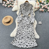 Floral Chic Pleated Mermaid Maxi Dress
