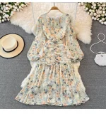 Autumn Floral Bubble Hem Fish Tail Dress