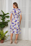 Floral Print Chiffon V-neck Short Sleeve Swing Dress