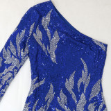 Sexy One-Shoulder Bodycon Side Slit Sparkling Mini Dress