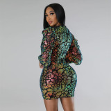 Sparkling Long-Sleeved Party Mini Dress