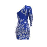 Sexy One-Shoulder Bodycon Side Slit Sparkling Mini Dress
