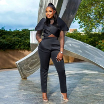 Women African 2 Piece Set Outfit Black Sexy Patchwork Lace Tube Tops Pants Sets Dashik African Clothes Ladies Elegant Party Suit