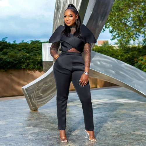 Women African 2 Piece Set Outfit Black Sexy Patchwork Lace Tube Tops Pants Sets Dashik African Clothes Ladies Elegant Party Suit