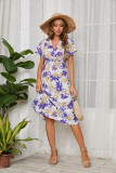Floral Print Chiffon V-neck Short Sleeve Swing Dress