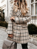 Autumn/Winter Printed Lapel Women's Mid-length Coat