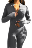 Solid Color Pit Invisible Zipper Long Sleeve Thumbhole Jumpsuit