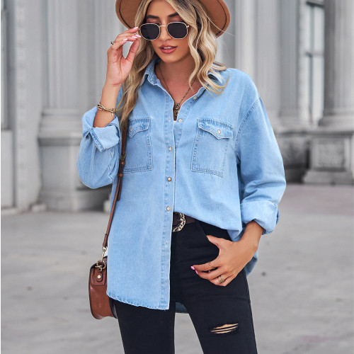 Flattering Slim-Fit Denim Long-Sleeve Shirt