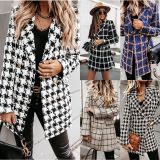 Autumn/Winter Printed Lapel Women's Mid-length Coat