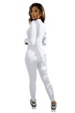 Solid Color Pit Invisible Zipper Long Sleeve Thumbhole Jumpsuit