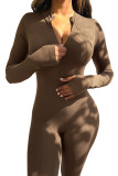 Solid Color Pit Invisible Zipper Long Sleeve Thumbhole Jumpsuit