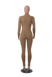 Solid Color Pit Invisible Zipper Long Sleeve Thumbhole Jumpsuit