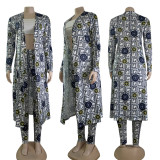 Casual Long Cardigan 2023 Tops Printed Swing Dress Set