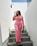 Women Mesh Sheer 3pcs Outfits Long Sleeve Top Long Pant Bikini Cover Up