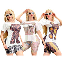 Organic Cotton Digital Printed Short Sleeve Shorts Set