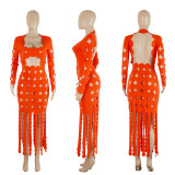 Square Neckline Long Sleeve Personality Hollow Out Sexy Nightclub Dress