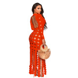 Square Neckline Long Sleeve Personality Hollow Out Sexy Nightclub Dress