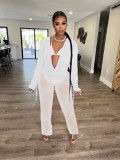 Women Mesh Sheer 3pcs Outfits Long Sleeve Top Long Pant Bikini Cover Up