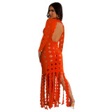 Square Neckline Long Sleeve Personality Hollow Out Sexy Nightclub Dress