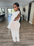 Women Mesh Sheer 3pcs Outfits Long Sleeve Top Long Pant Bikini Cover Up