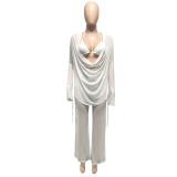 Women Mesh Sheer 3pcs Outfits Long Sleeve Top Long Pant Bikini Cover Up