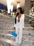 Women Mesh Sheer 3pcs Outfits Long Sleeve Top Long Pant Bikini Cover Up