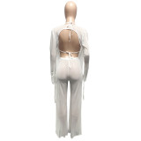 Women Mesh Sheer 3pcs Outfits Long Sleeve Top Long Pant Bikini Cover Up