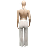 Women Mesh Sheer 3pcs Outfits Long Sleeve Top Long Pant Bikini Cover Up