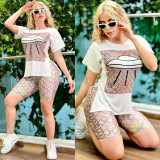 Organic Cotton Digital Printed Short Sleeve Shorts Set