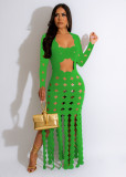 Square Neckline Long Sleeve Personality Hollow Out Sexy Nightclub Dress