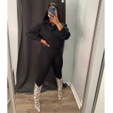 Winter Fashion New Hooded Long Sleeve Solid Color Top and High Waist Tight Pants Knitting Sweater Set