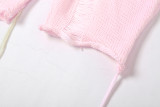 Sexy Hollow Knit Tube Top High Waist Bodycon Shorts Set