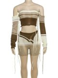 Sexy Hollow Knit Tube Top High Waist Bodycon Shorts Set