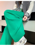 Women's Casual High-Waisted Solid Color Wide-Leg Knitted Pants