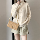 Lazy Style Twisted High-Neck Zipper and Loose  Knit Sweater
