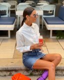 Five-Color Pocket Decorated Short Women's Shirt Blouse