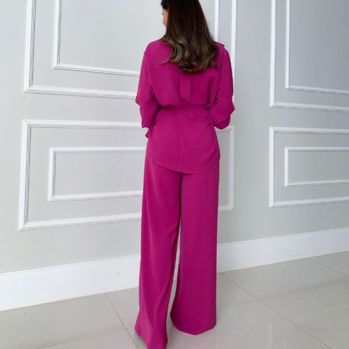 Casual Chic Lantern Sleeves Single-Breasted Shirt High-Waisted Wide-Leg Pants Suit
