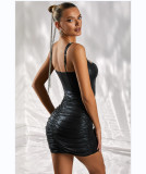 Seductive Diamond-Studded V-Neck Ruched Bodycon Slip Dress