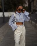 Five-Color Pocket Decorated Short Women's Shirt Blouse