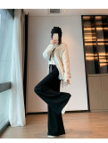 Women's Casual High-Waisted Solid Color Wide-Leg Knitted Pants