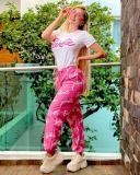 Fashion Cute Print Ladies Short Sleeve Pant Set
