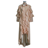 Women's Fashion High Low Hem Casual Ruffle Sleeve Shirt Dress Sunscreen