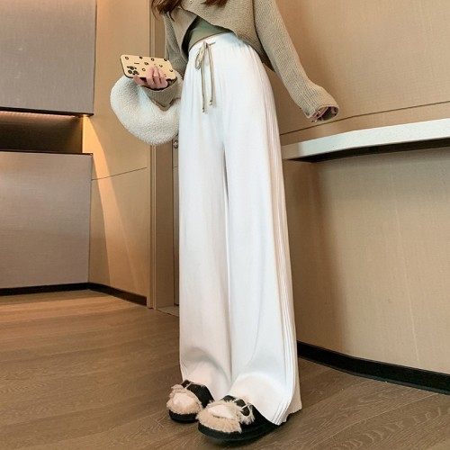 Women's Casual High-Waisted Solid Color Wide-Leg Knitted Pants