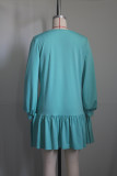 Autumn Fashion Button Shirt Flounce Dress Women Casual V-Neck Long Sleeve Button Shirt Mini Dress