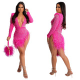 Solid Color Rhinestone Embellishments Mesh Tulle Dress