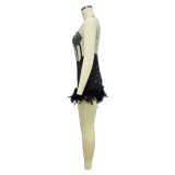 Sparkling Sleeveless Feather Shorts Jumpsuit