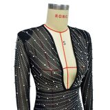 Solid Color Rhinestone Embellishments Mesh Tulle Dress